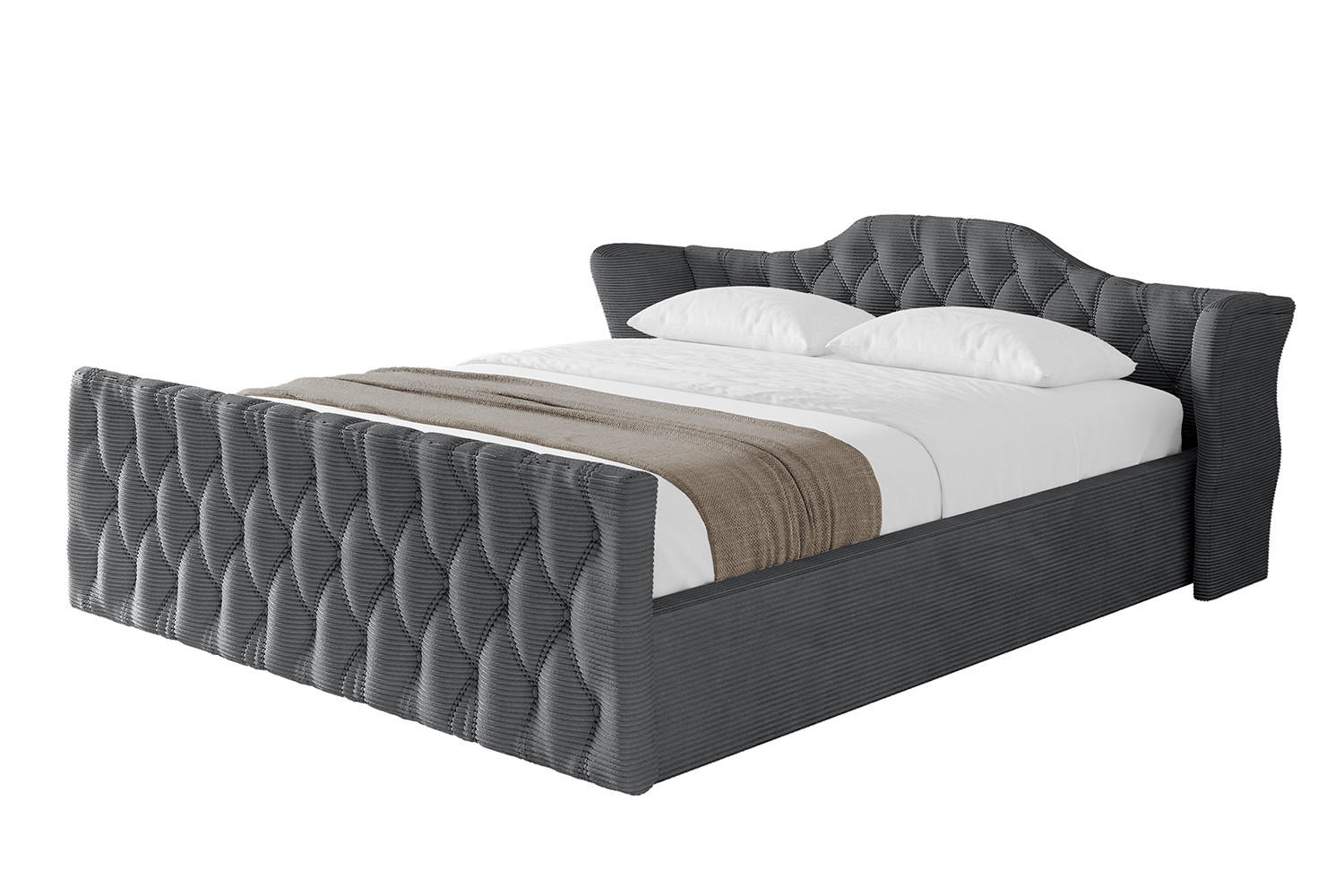 POLSTERBETT mit Bettkasten, Fußteil und Lattenrost, Boxbett mit Matratze H3/H4 - ZORAN-Z-V1 120x200 Dunkelgrau - Anthrazit, Holzwerkstoff/Textil (120/200cm) - ALTDECOR