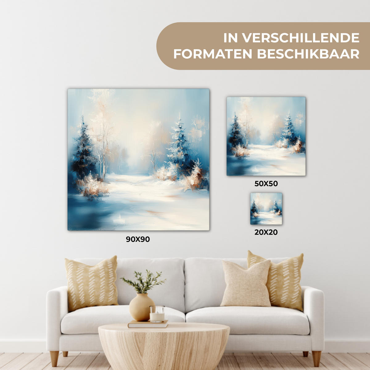 LEINWANDBILD Wald - Winter - Natur - Abstrakt - Schnee Wandbild Wohnzimmer 50x50 cm - Weiß, Textil (50/50cm) - MuchoWow