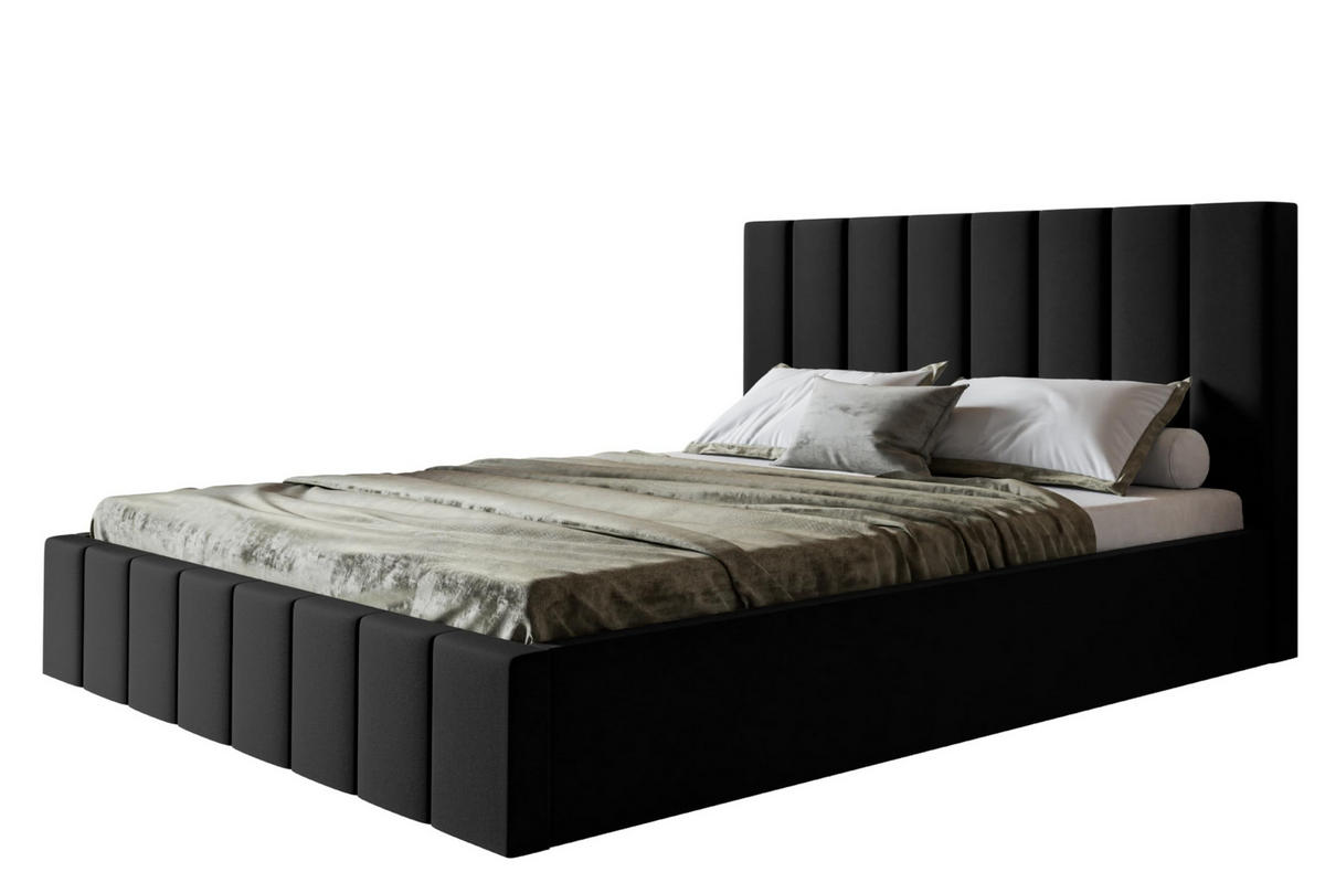 BETT 90x200 - Polsterbett mit Bettkasten und Holzrahmen - Modern Betten - Weicher Jasminstoff - Kollektion Toledo - Schwarz - Schwarz, Holz/Textil (90/200cm) - Alpi-Möbel