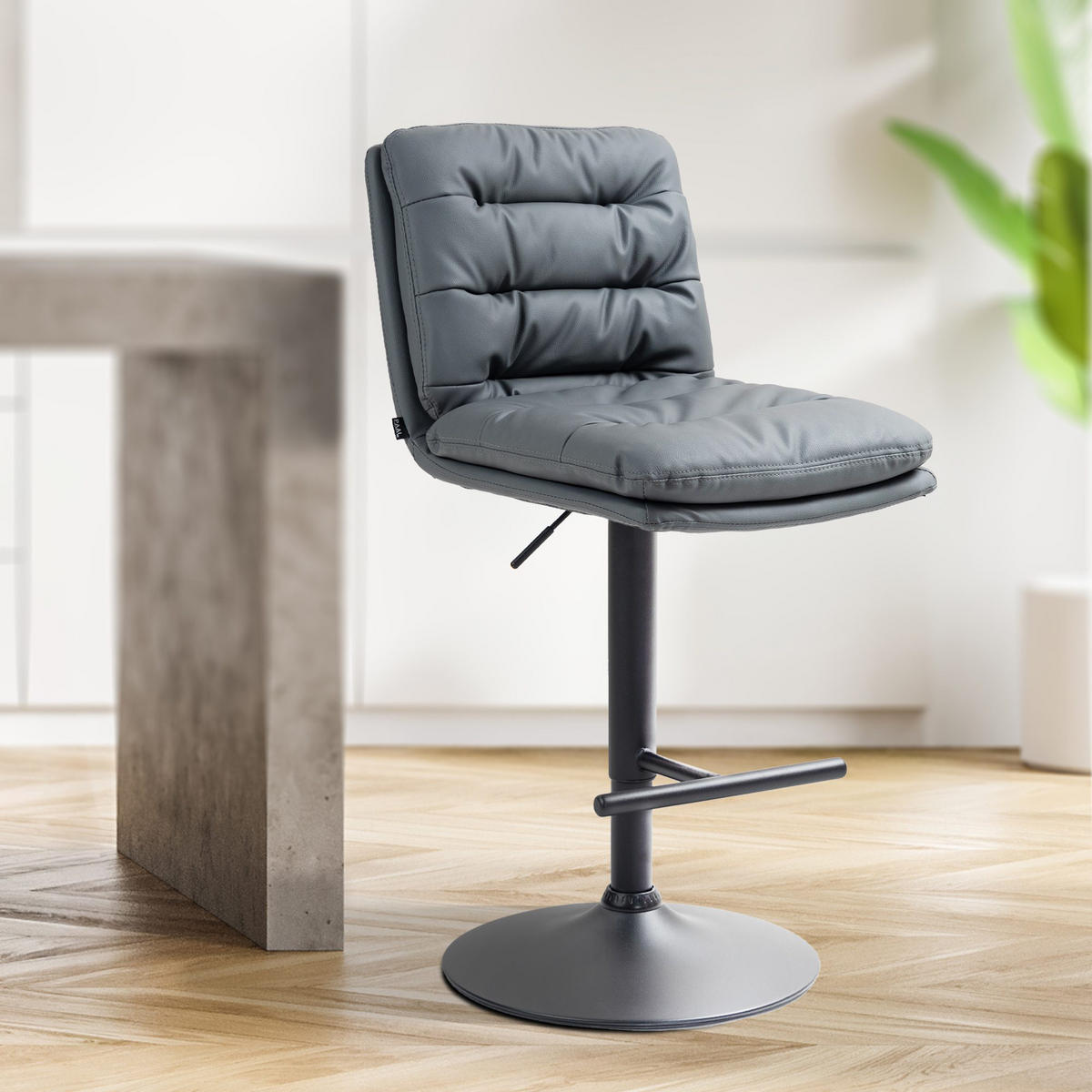 BARHOCKER 2er Set Diamant Kunstleder schwarz grau - Schwarz/Grau, Kunststoff/Metall (42/116/56cm) - TPFLiving