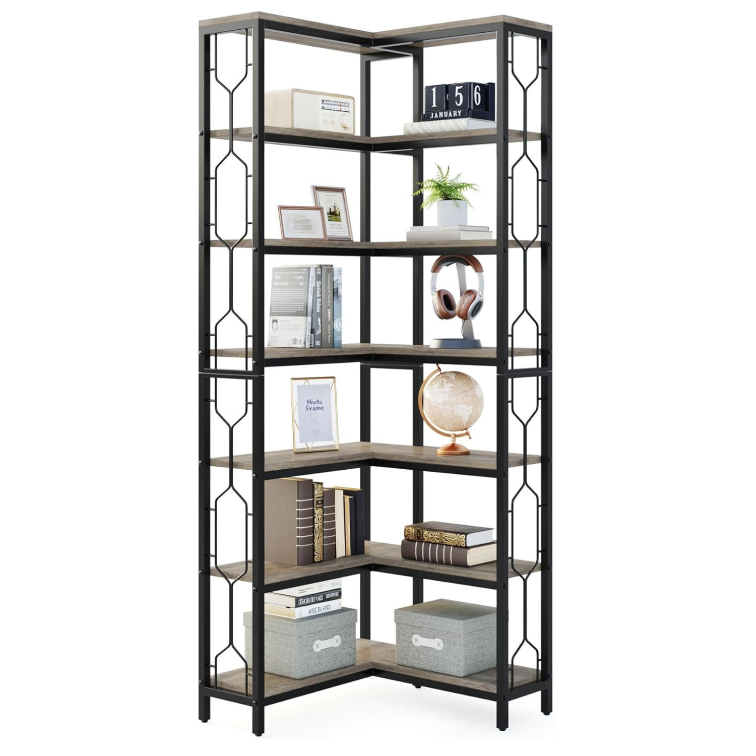 ECKREGAL Holzoptik Braun Metall Schwarz 5 Ebenen - Ahornfarben, Holzwerkstoff/Metall (60/200/60cm) - Quality Elegance