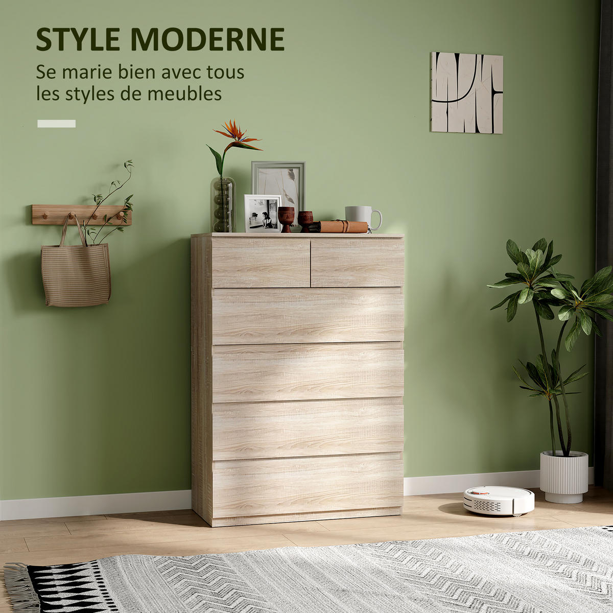 KOMMODE Naturfarben 6 Schubladen 80/39/115 cm - Naturfarben, Holzwerkstoff (39/115/80cm) - PANGIVO