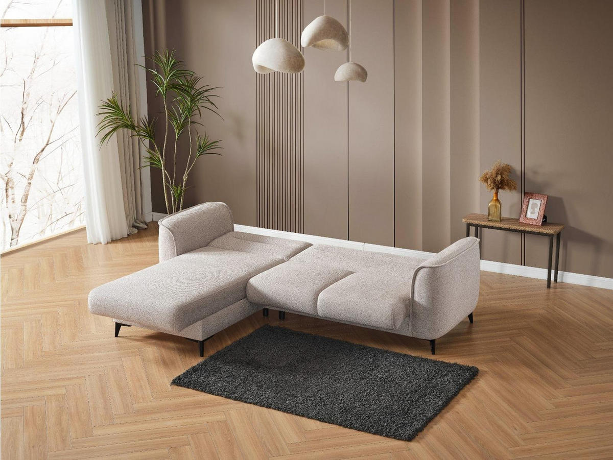 ECKSCHLAFSOFA Acapulco uzun Relax - Langer Schenkel Rechts - Greige, Holzwerkstoff/Kunststoff (180/310cm)