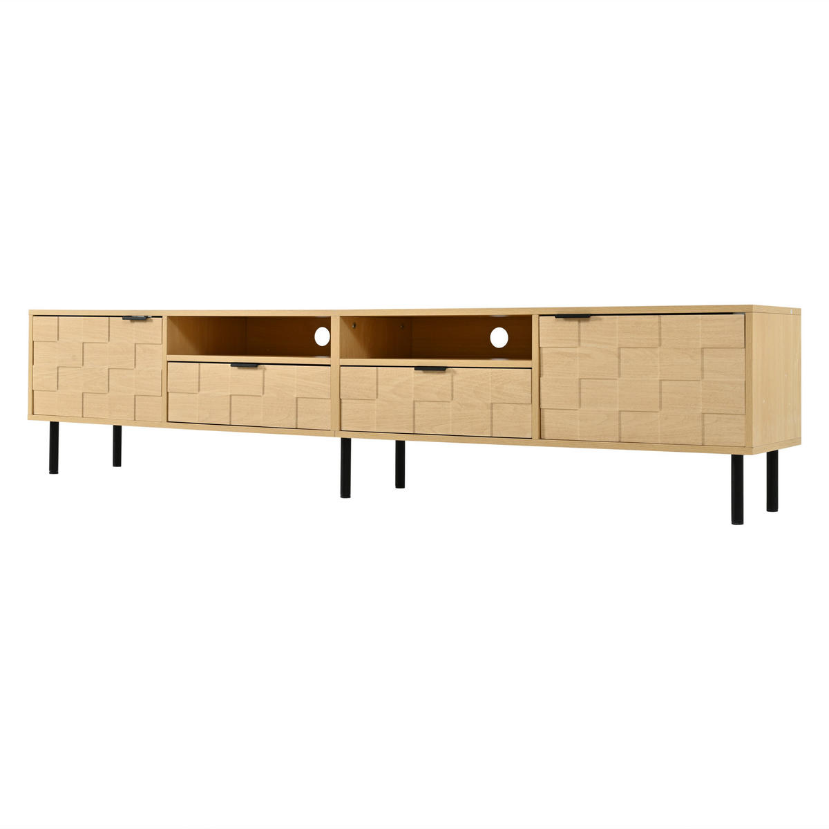 LOWBOARD mit 3D-Dekor 2 Schubladen und 2 Flügeltüren Naturholzfarbe 200/35/44.5 cm - Naturfarben, Holzwerkstoff (200/44.5/35cm) - EVRYAE
