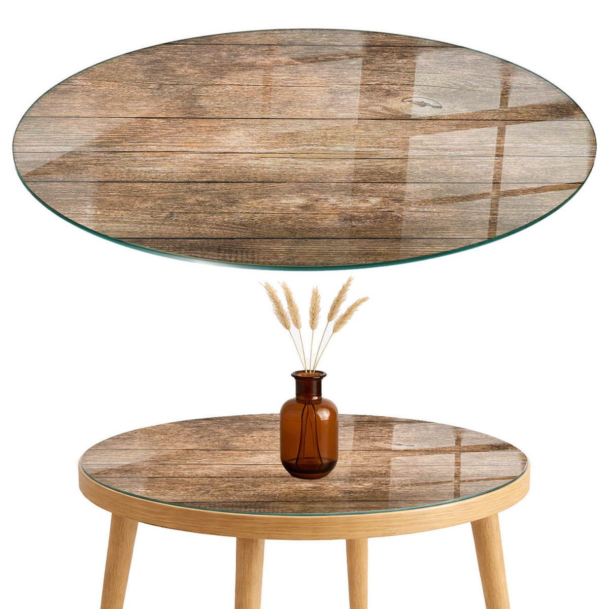 TISCHPLATTE fi90 cm Der Aufbau von Holzbrettern - Dunkelbraun, Glas (0.4/90/90cm) - TULUP