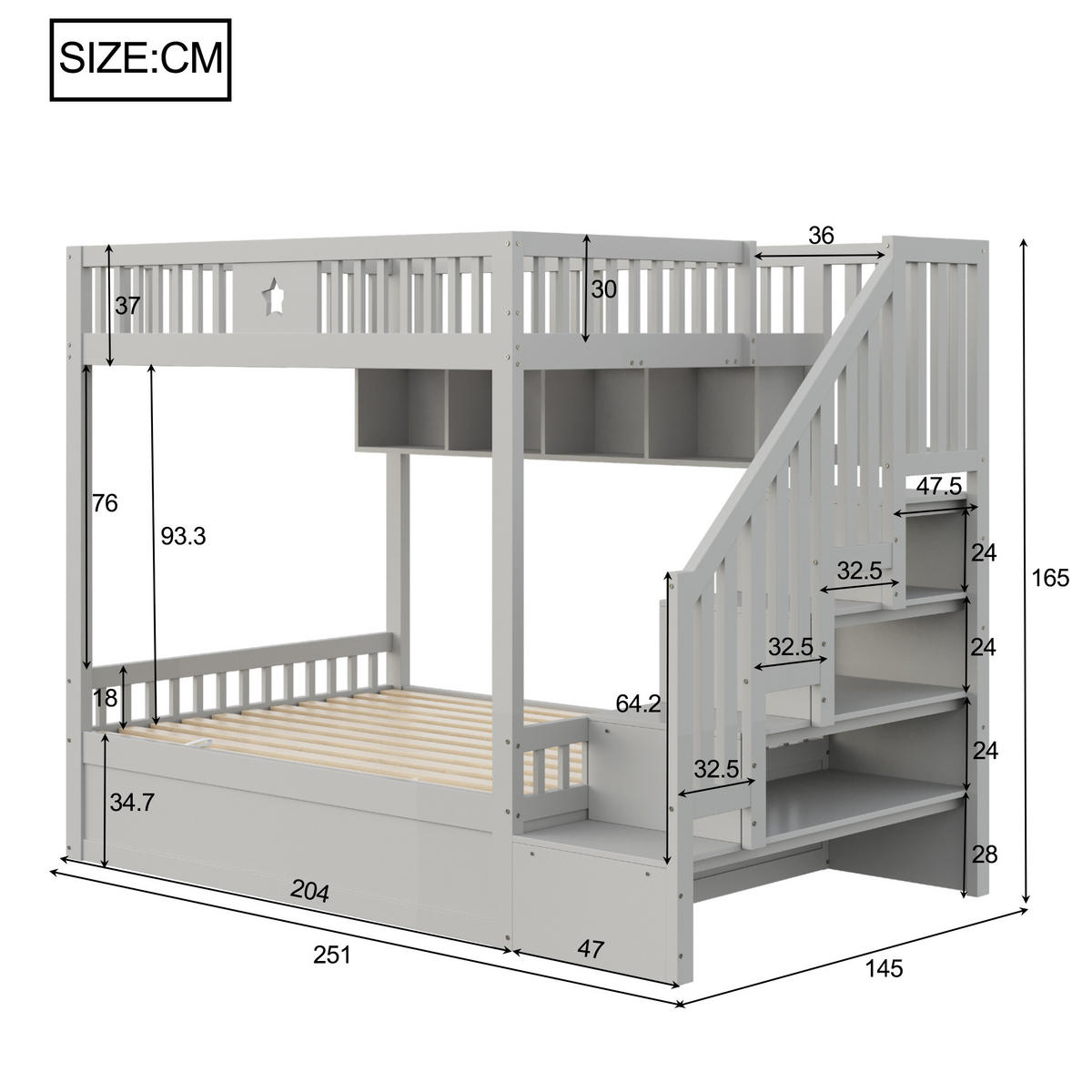 HOCHBETT 140x200 Grau Holz Stauraumtreppe Regal - Grau, Holz (140/200cm) - FLIEKS