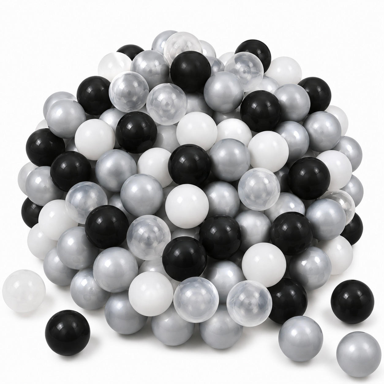 BÄLLEBAD-BÄLLE 200 Stück, Schwarz/Grau/Weiß/Transparent, 5.5 cm - Schwarz, Kunststoff (5.5/5.5/1cm) - Littletom