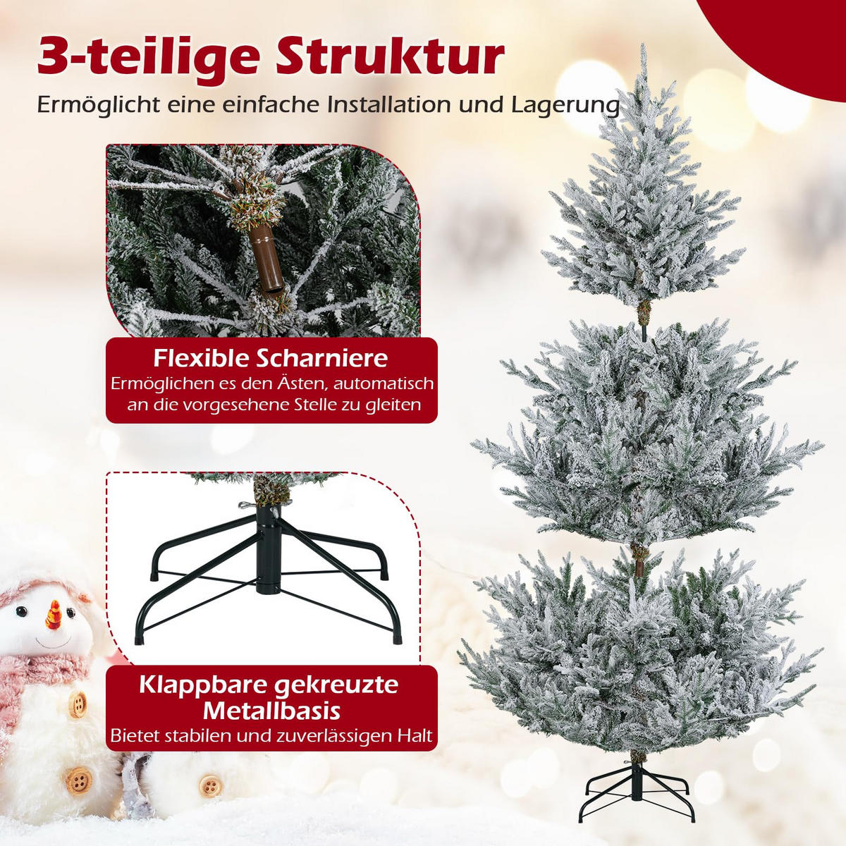 WEIHNACHTSBAUM mit 13 Modi Beleuchtung und Schnee 210 cm grün - Grün, Metall (210cm) - COSTWAY