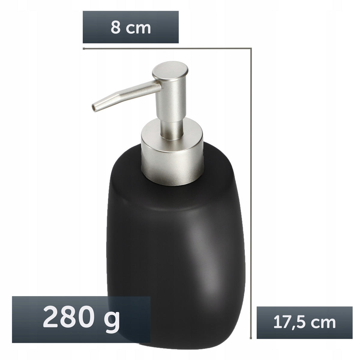 SEIFENSPENDER mit Pumpe 400 ml, schwarz - Schwarz, Keramik (8/17.5/8cm) - KADAX