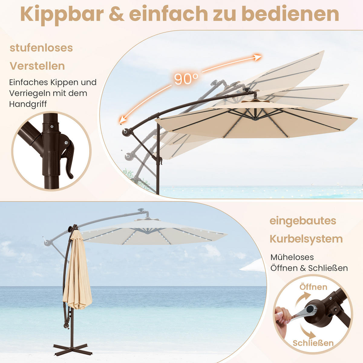 HÄNGESCHIRM Beige - Beige, Textil (300/300cm) - COSTWAY