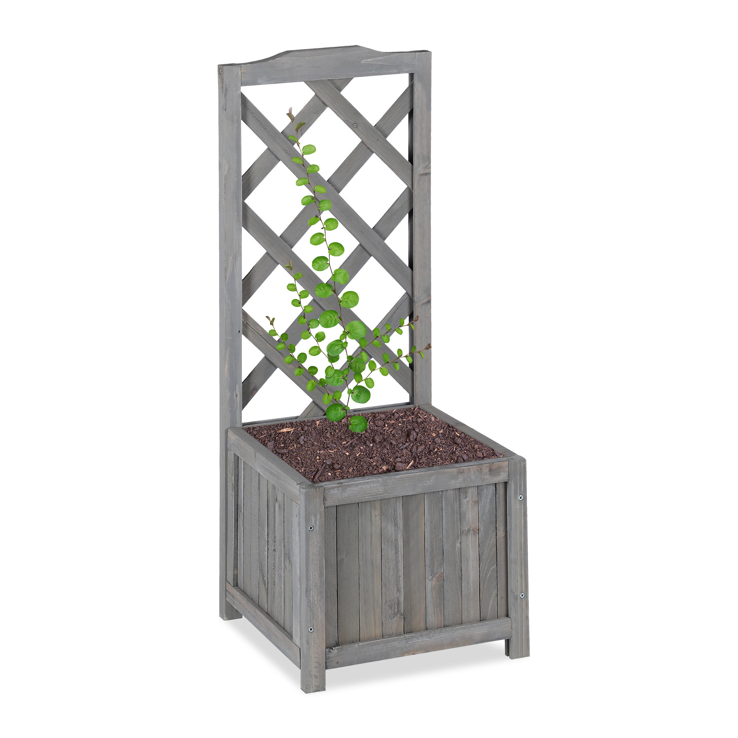 Relaxdays TRUHLÍK Šedý dřevo s mříží 90 cm