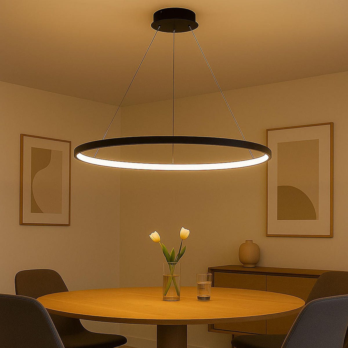 LED HÄNGELEUCHTE RALPH Schwarz - Schwarz, Metall (60/60/120cm) - Globo Lighting