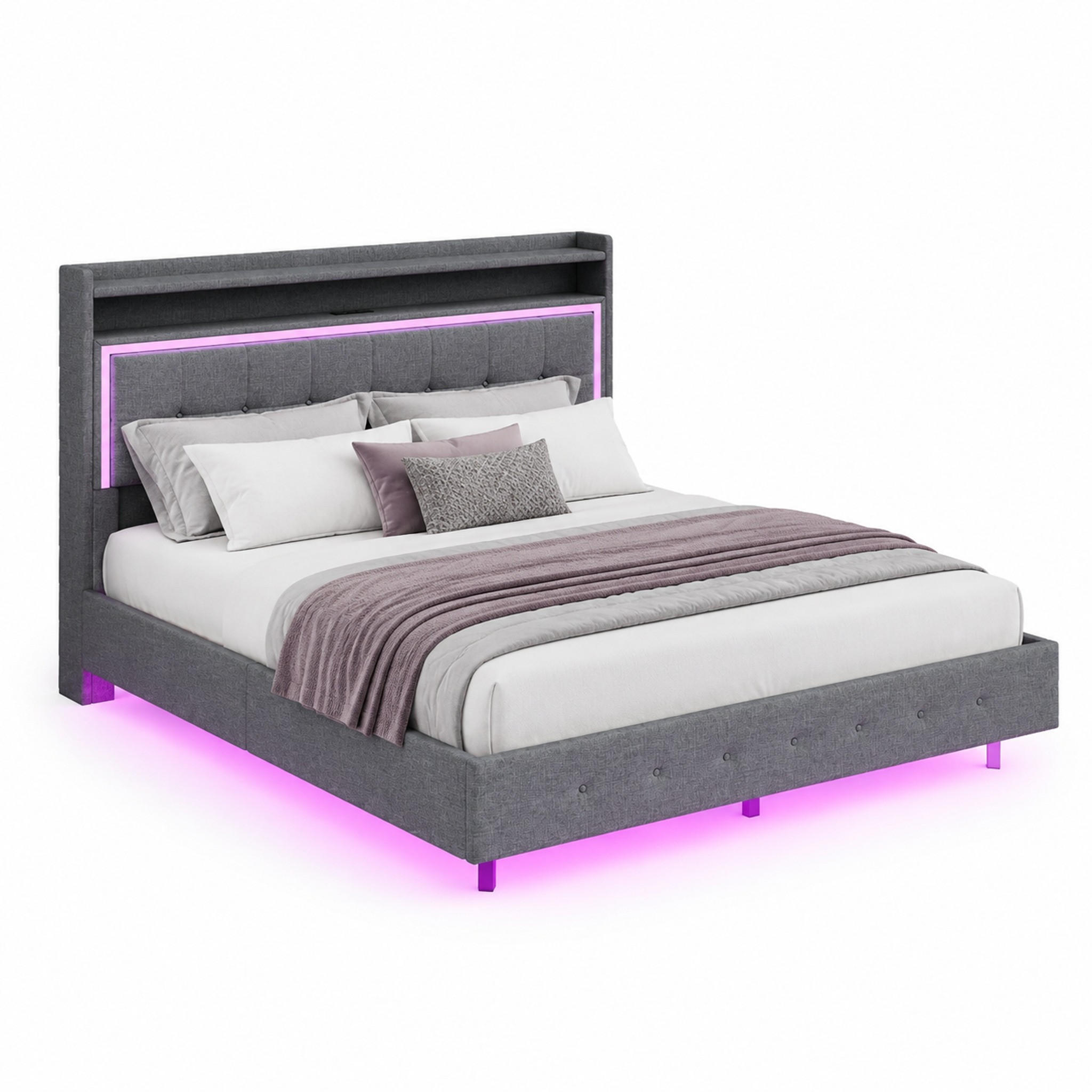 POLSTERBETT mit USB und LED 160x200 cm Grau - Grau, Metall (160/200cm) - Meubliv