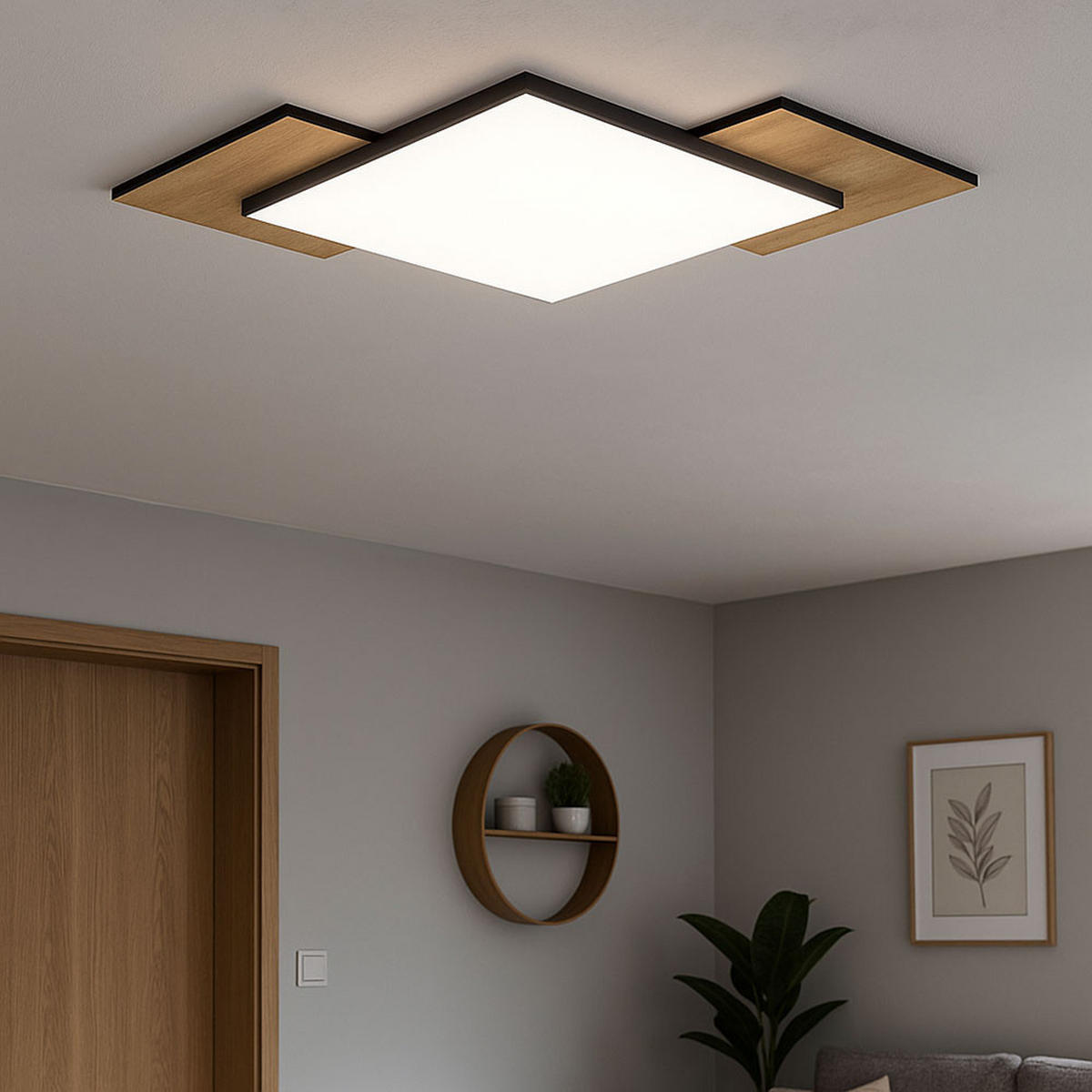 LED DECKENLEUCHTE Holzoptik Schwarz - Schwarz, Metall (43.5/43.5/7cm)