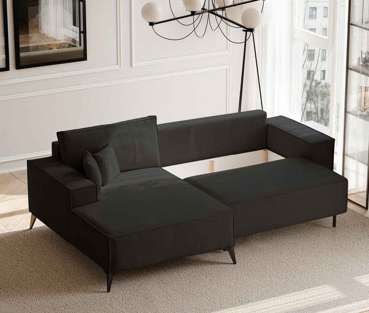 ECKSOFA OTIS Links, mit Schlaffunktion und Bettkasten, Anthrazit - Anthrazit, Textil/Metall (294/185cm) - Idohome