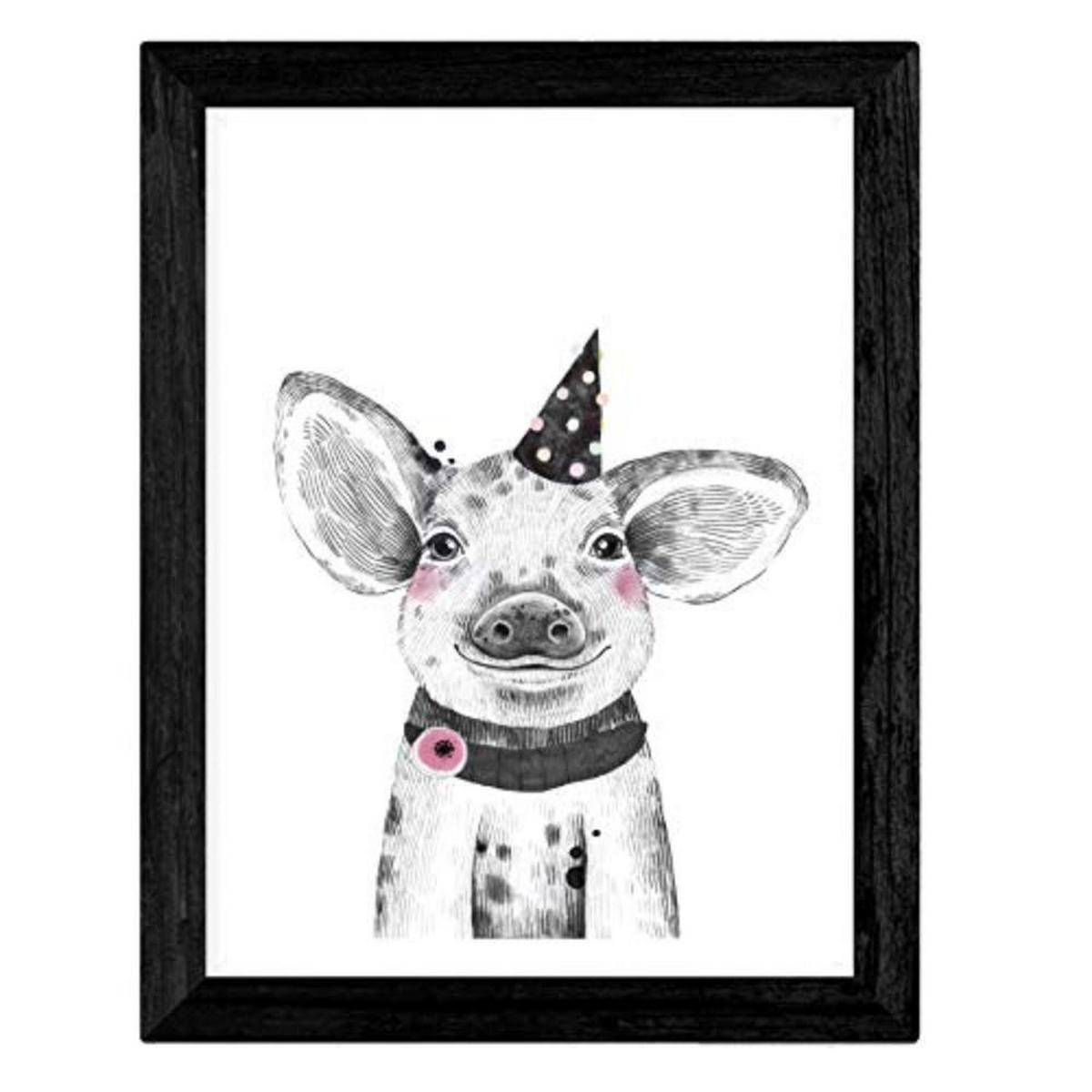 POSTER Set mit 4 „Tiere mit rosa und schwarz Accessoires“ A3 Rahmenlos - Klar, Papier (29.7/3cm) - Nacnic