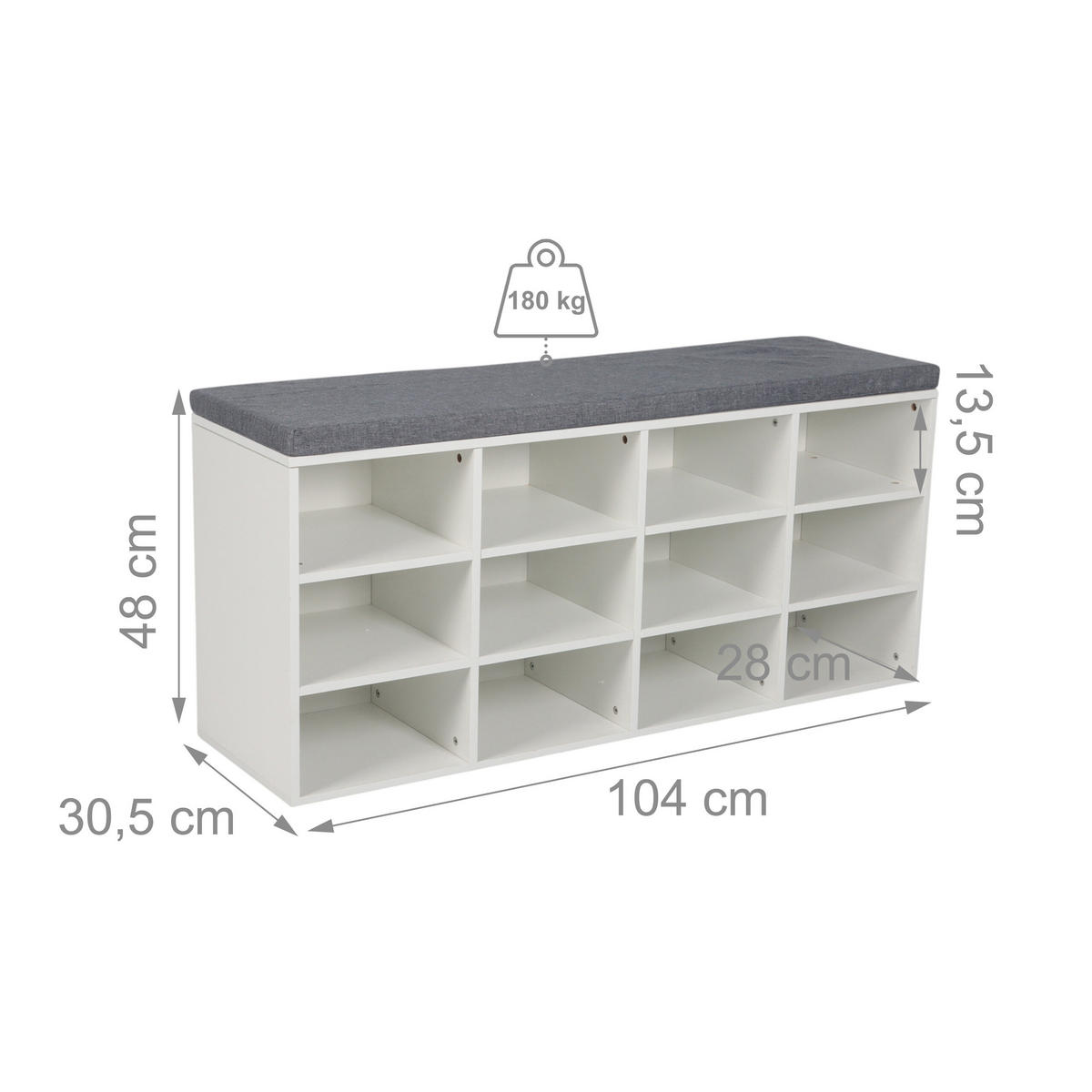 SCHUHBANK - Weiß, Holzwerkstoff/Textil (104/48/30.5cm) - Relaxdays