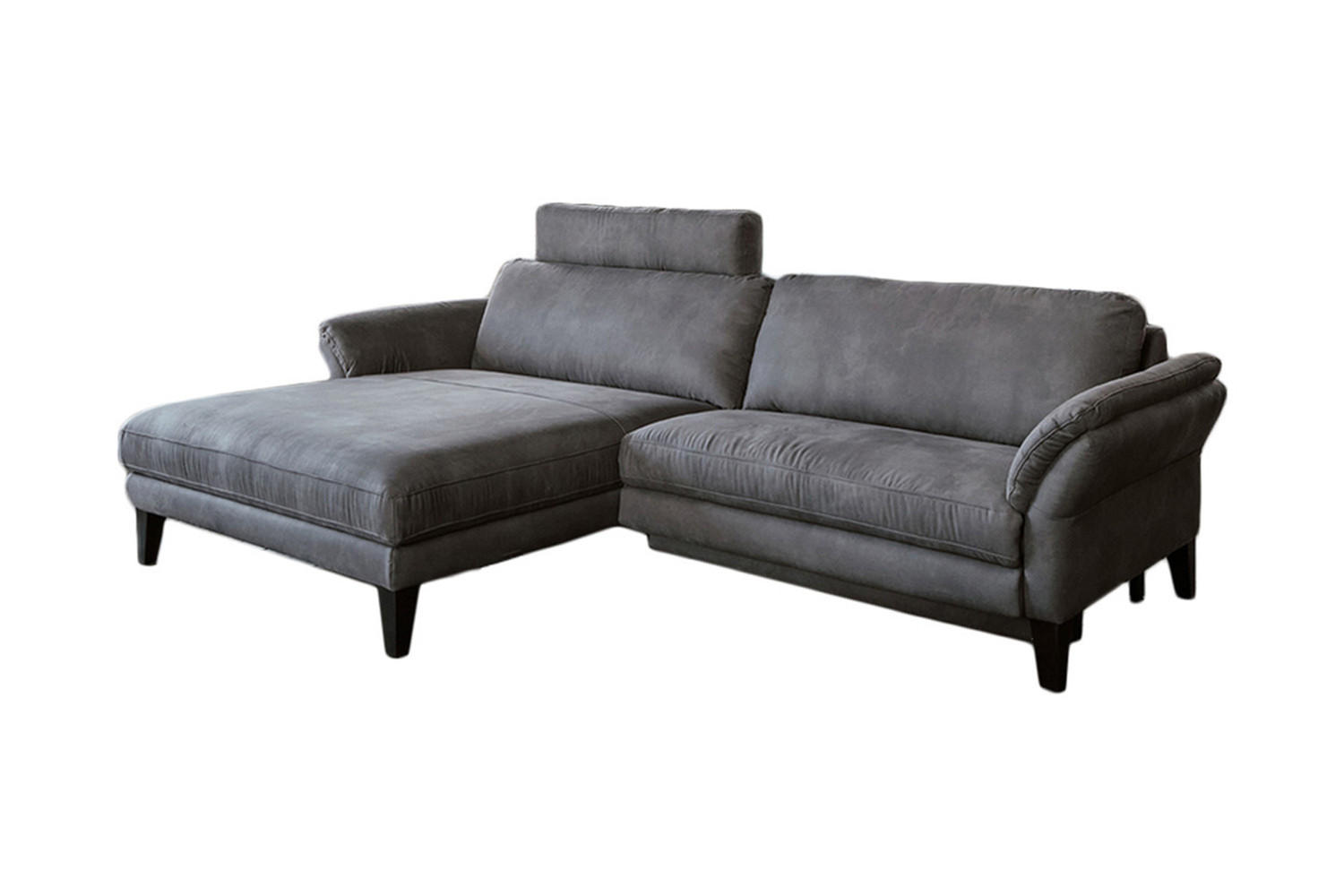 ECKSOFA MALTA Grau Webstoff - Schwarz/Grau, Buchenholz/Textil (302/175cm) - KAWOLA