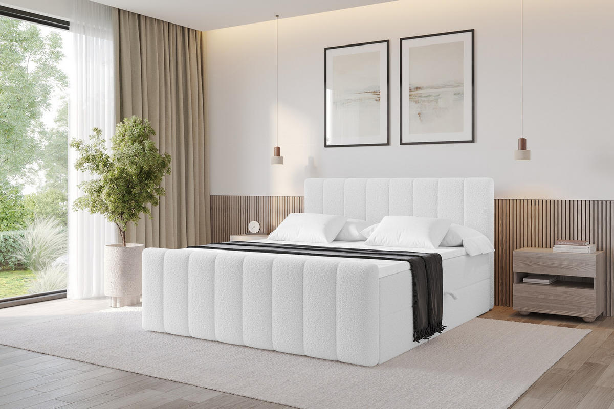 KONTINENTÁLNÍ POSTEL s matrací H3 - OTTA-Z - 200x200 cm Bílá - bílá, kompozitní dřevo (200/200cm) - ALTDECOR