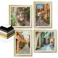 WANDBILDER 4er Set - 50x50 cm & 40x60 cm Goldrahmen - Charmante italienische Straßen und Blumen - Goldfarben, Kunststoff (50/50cm) - ArtPrintCave