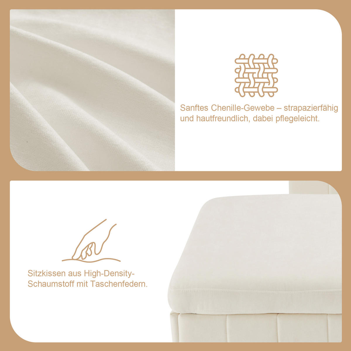 SOFA Beige Ecksofa Chenille USB Schlaffunktion Couchtisch 205cm - Beige, Textil (205/85/205cm) - FLIEKS