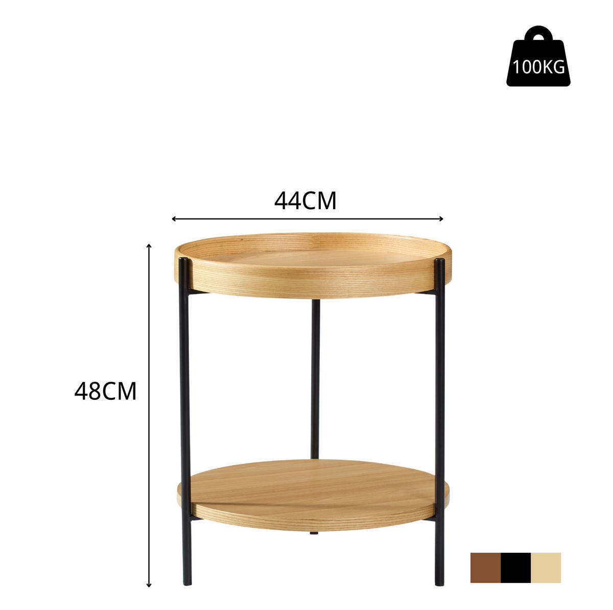 COUCHTISCH-SET 69/69/38 cm und 44/44/48 cm mit 2-stufigem Design und Metallgestell, Natur - Naturfarben, Holzwerkstoff (50/50/48cm) - Modfu