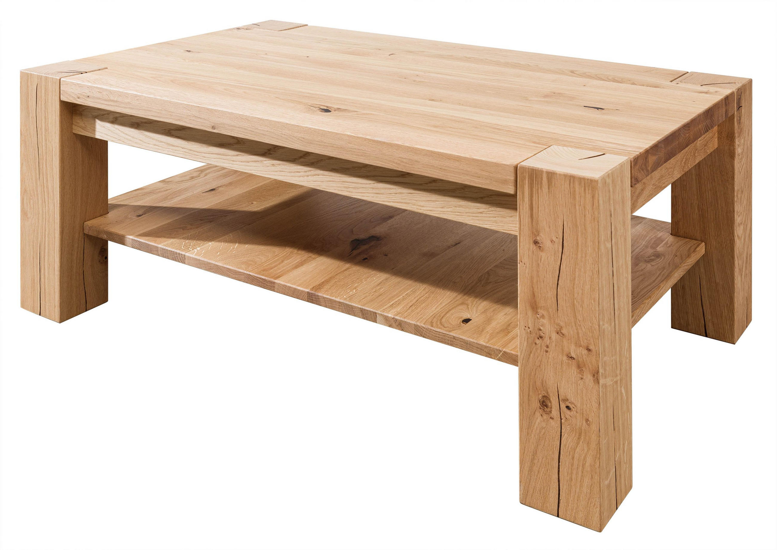 COUCHTISCH Wildeiche 110x70x45 beige geölt KENT #215 - Beige, Holz (110/70/45cm) - Massivmoebel24