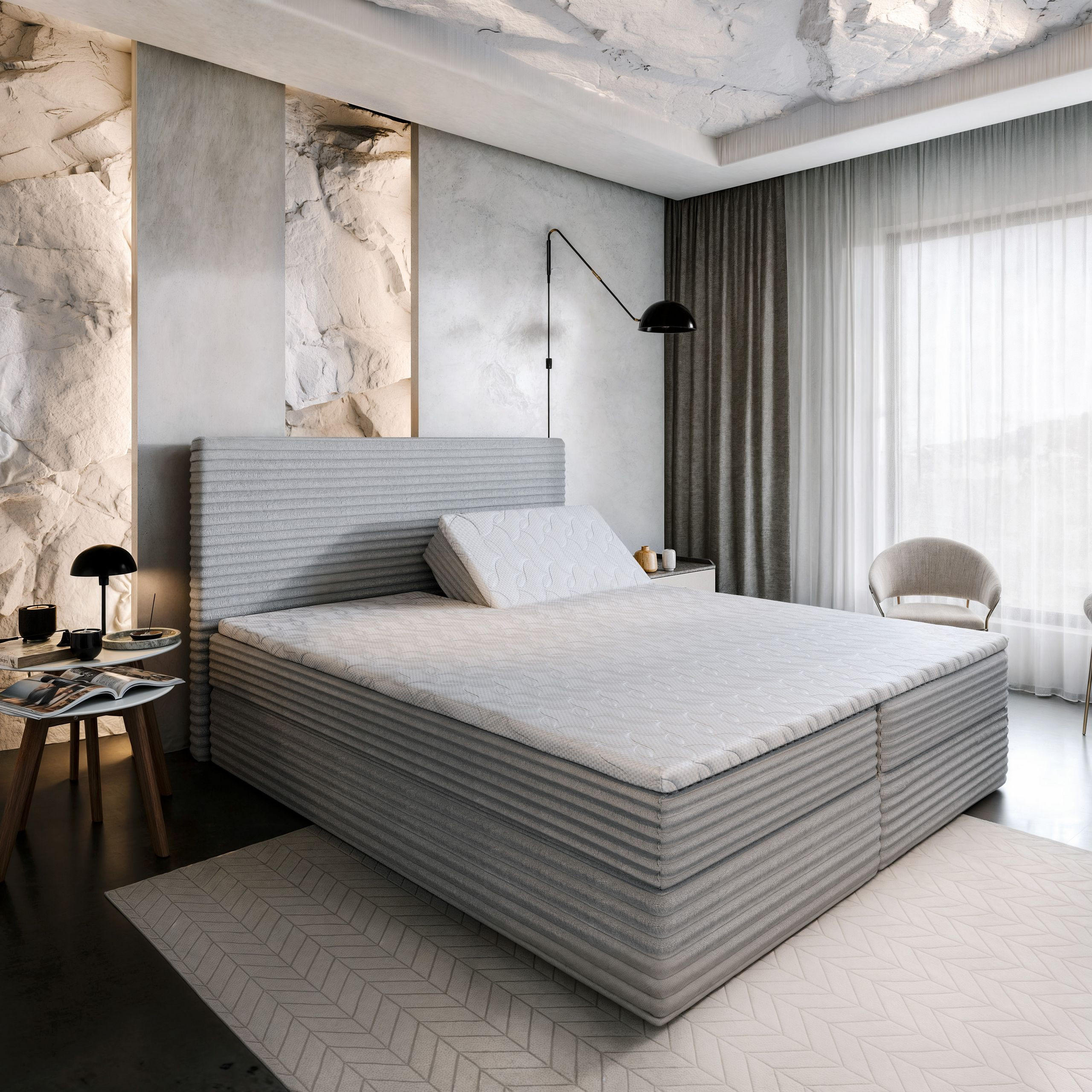 Thumbnail - Masseno Boxbett, Creme, Holz, H2 + H3, 160x200 cm, Schlafzimmer, Betten, Boxspringbetten