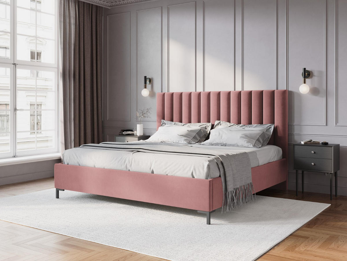 BETT mit Bettkasten und Kopfteil Allison aus Samt rosa 160x200cm - Pink, Textil (160/200cm) - Micadoni