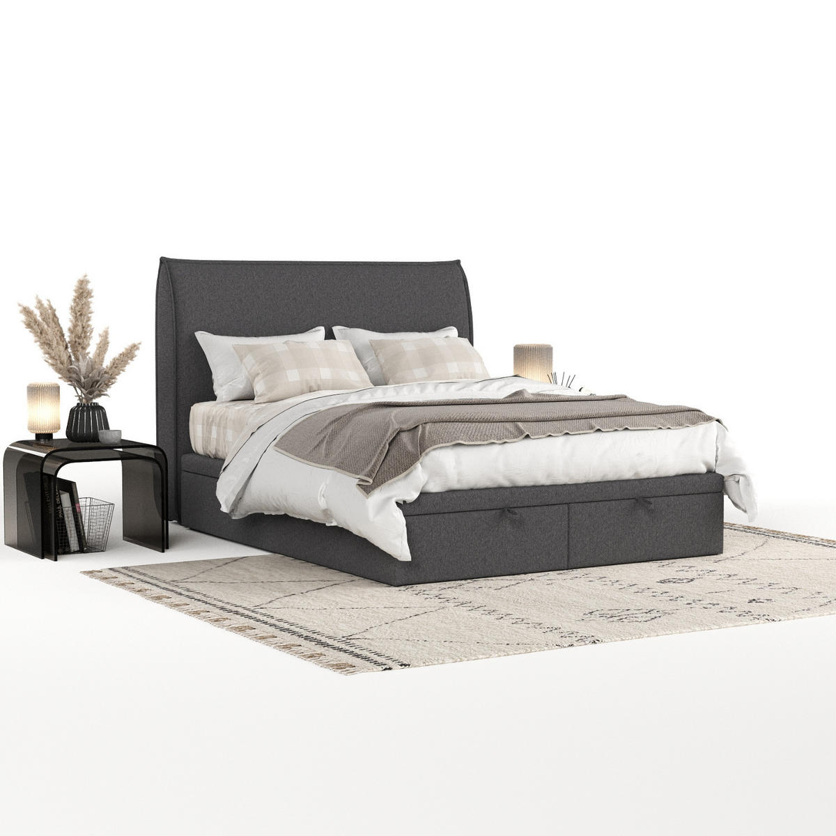 POLSTERBETT Tuvalu mit Stauraum 140/200 cm Anthrazit im Megan Stoff - Anthrazit/Schwarz, Holz/Holzwerkstoff (140/200cm) - AltaBeds