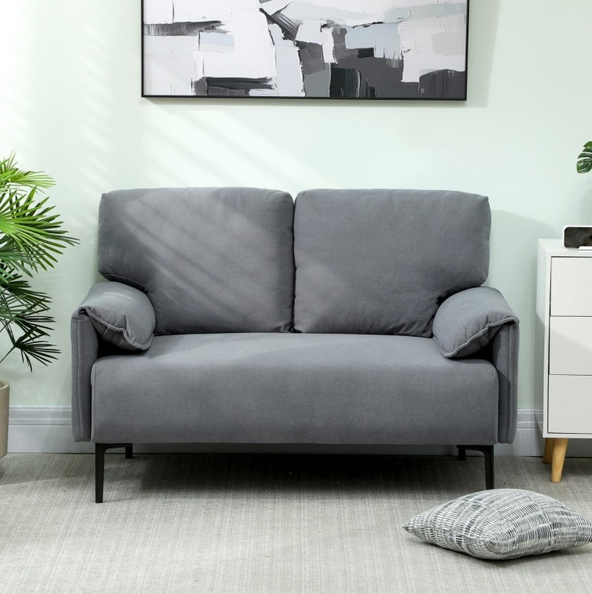 2-SITZER 127/72/84 cm Grau aus Metall mit Rückenkissen - Grau, Metall (72/84/127cm) - OKMYHOME