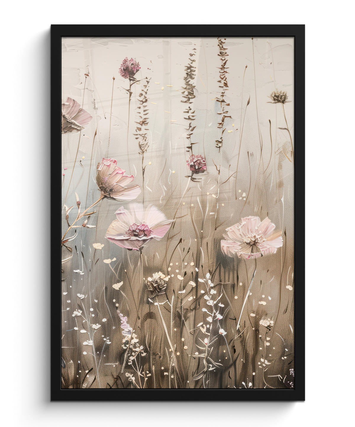 GERAHMTES BILD Blumen - Rosa - Modern - Beige 40x60 cm - Beige, Papier (40/60cm) - MuchoWow