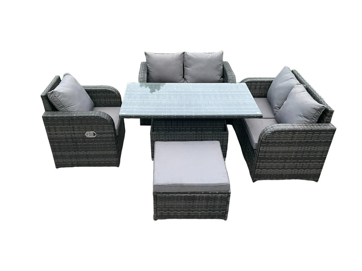 GARTENSOFA SET Polyrattan Dunkelgrau 6-Sitzer - Dunkelgrau, Metall - Fimous