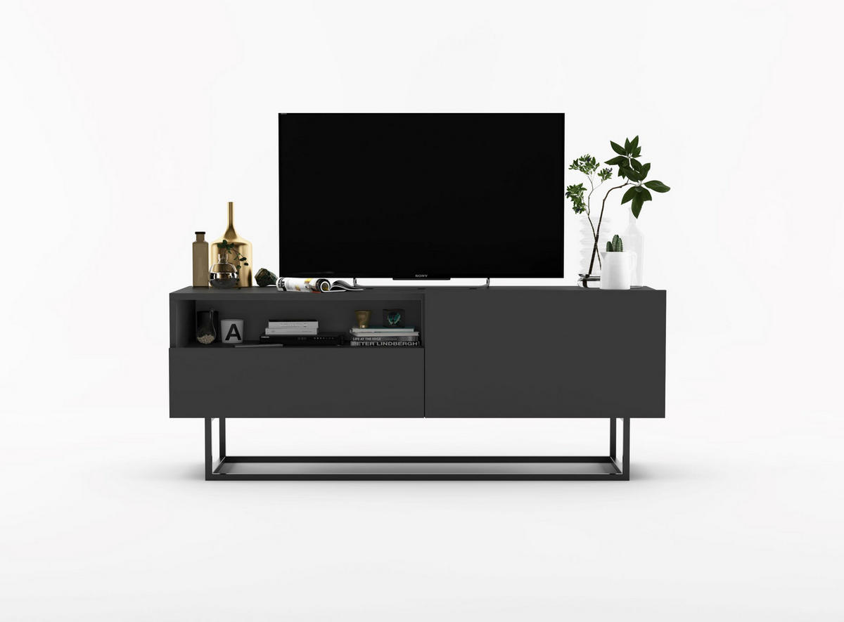 TV-SCHRANK Enjoy Graphit matt mit Metallrahmen Schublade 120 cm - Schwarz/Grau, Holzwerkstoff/Metall (120/46/35cm) - Meble Lindner