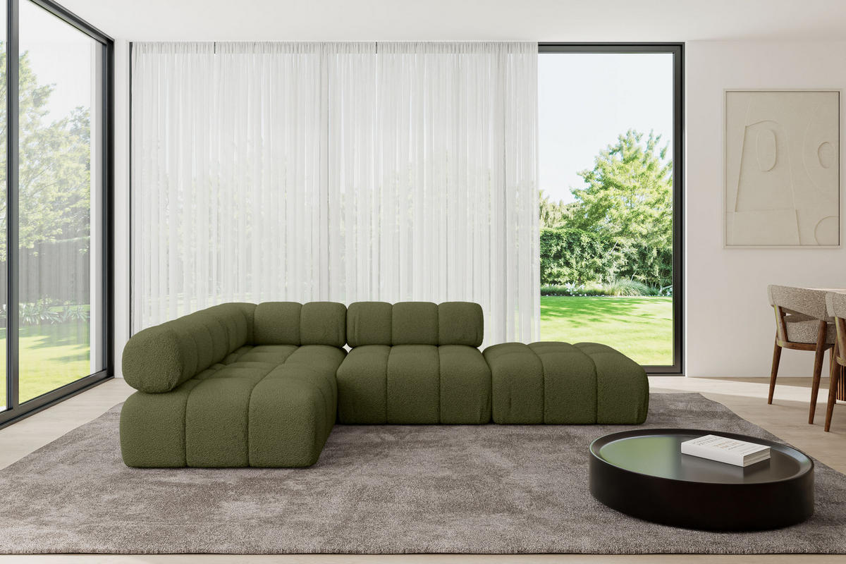 ECKSOFA modulares Sofa Favio-L1 - 285x190x70 cm Grün Bouclé - Grün, Holzwerkstoff/Textil (285/190cm) - ALTDECOR