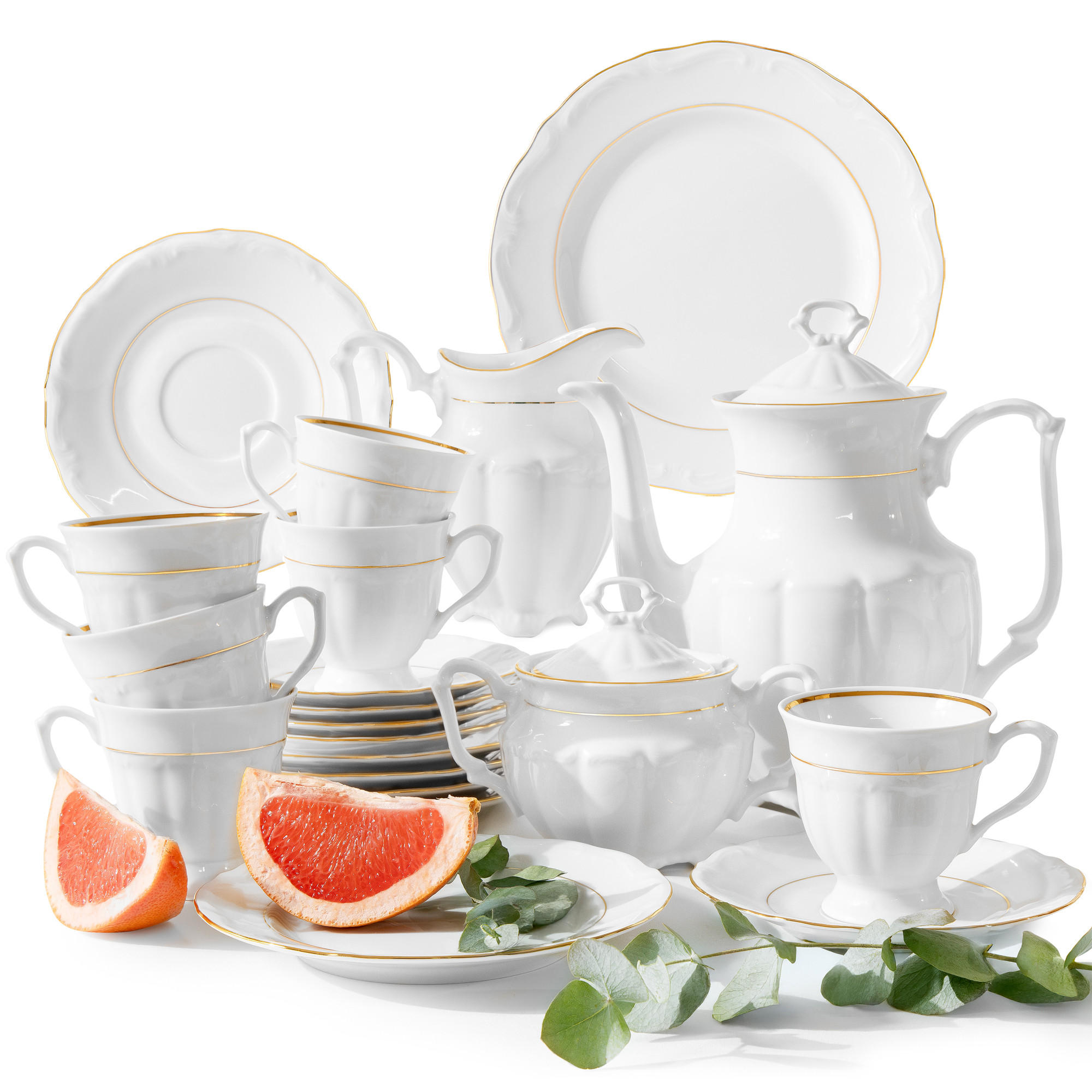 KAFFEESERVICE Chodziez MARIA TERESA 21-tlg Porzellan mit Goldrand, Weiß / Gold - Goldfarben/Weiß, Keramik (8/8/8cm) - KONSIMO®