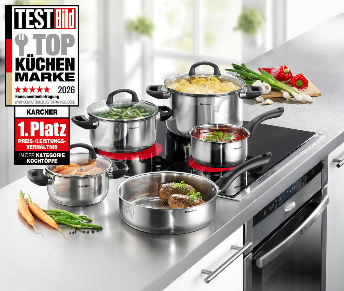 TOPFSET Mia, Edelstahl, Induktion, 5-teilig - Edelstahlfarben, Kunststoff/Metall - Karcher