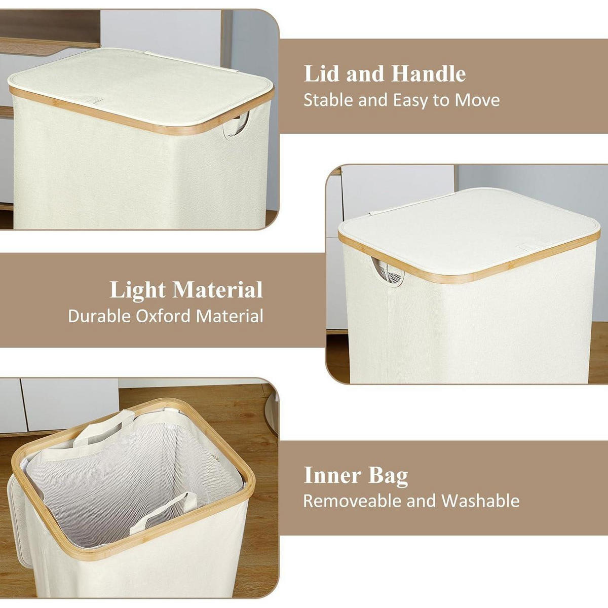 WÄSCHEKORB mit Deckel 110L Beige - Beige, Textil (33/74/44cm)