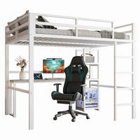 HOCHBETT 140/200 cm Weiß mit Schreibtisch, Regalen und USB- und Type-C-Anschlüssen - Weiß, Metall (140/200cm) - Flora Grace