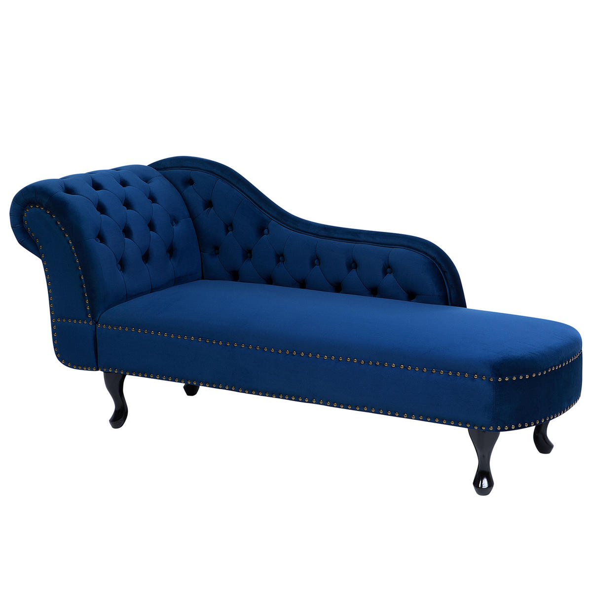 ČALOUNĚNÉ LEHÁTKO CHAISE LONGUE Sametová látka modré levostranné Nimes - modrá/černá, textil (169/79/61cm) - Beliani
