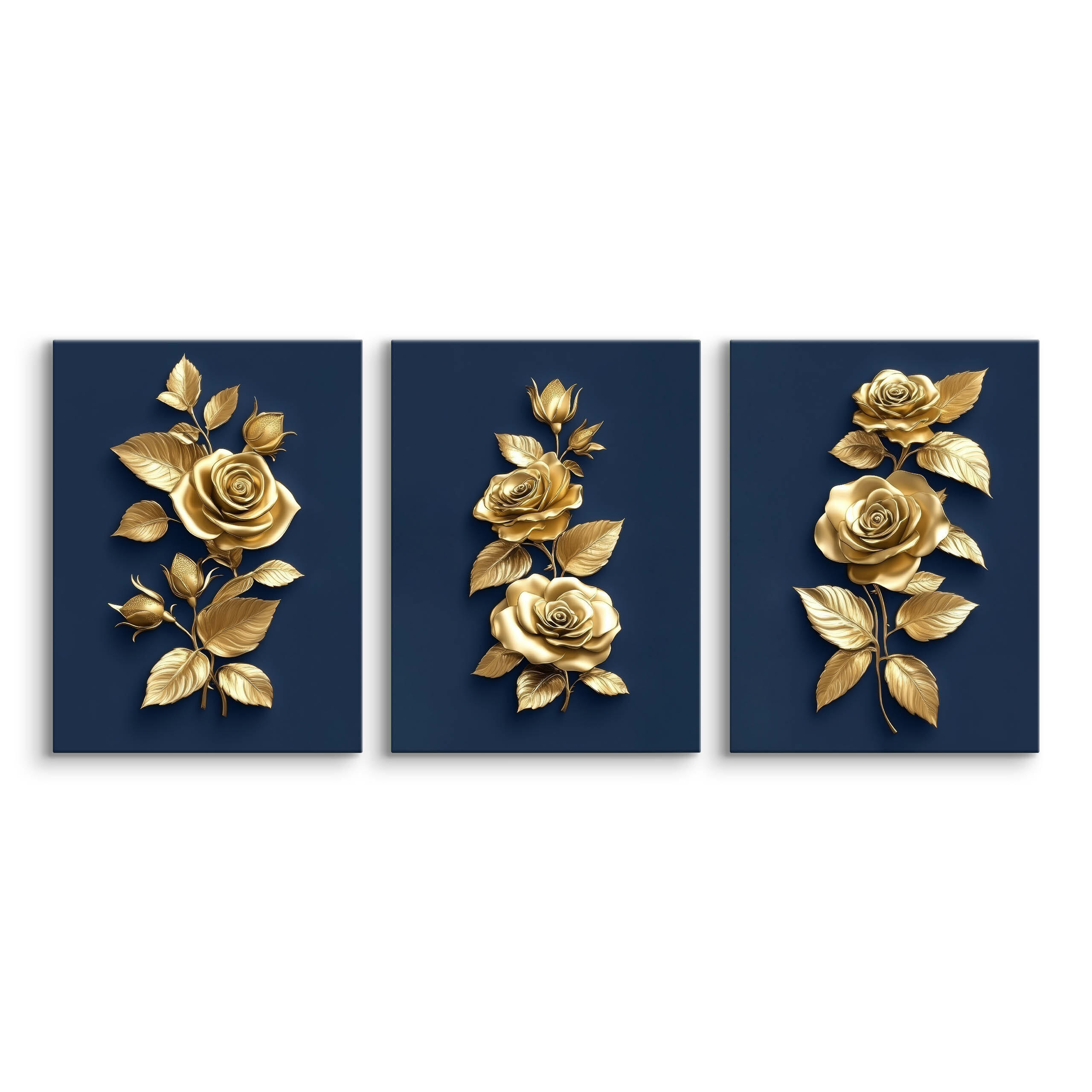 LEINWANDBILDER 3-es Set Rosen Blumen 3D - Blau, Textil (90/40cm) - Muralo