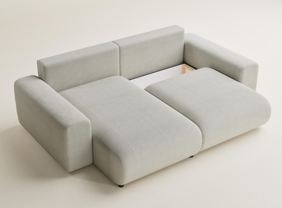 ECKSOFA MIT SCHLAFFUNKTION Solo Creme Samtstoff - Hellgrau/Schwarz, Holz/Holzwerkstoff (255/168cm) - Maison de Reve