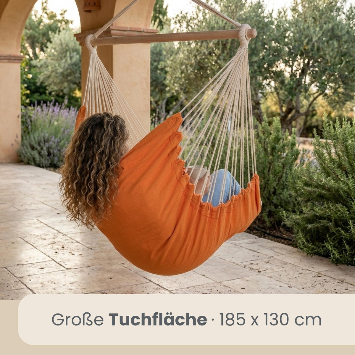 XXL HÄNGESESSEL 185/130 cm Belastbar bis 150 kg Orange - Orange, Textil (130/155/185cm) - Amanka
