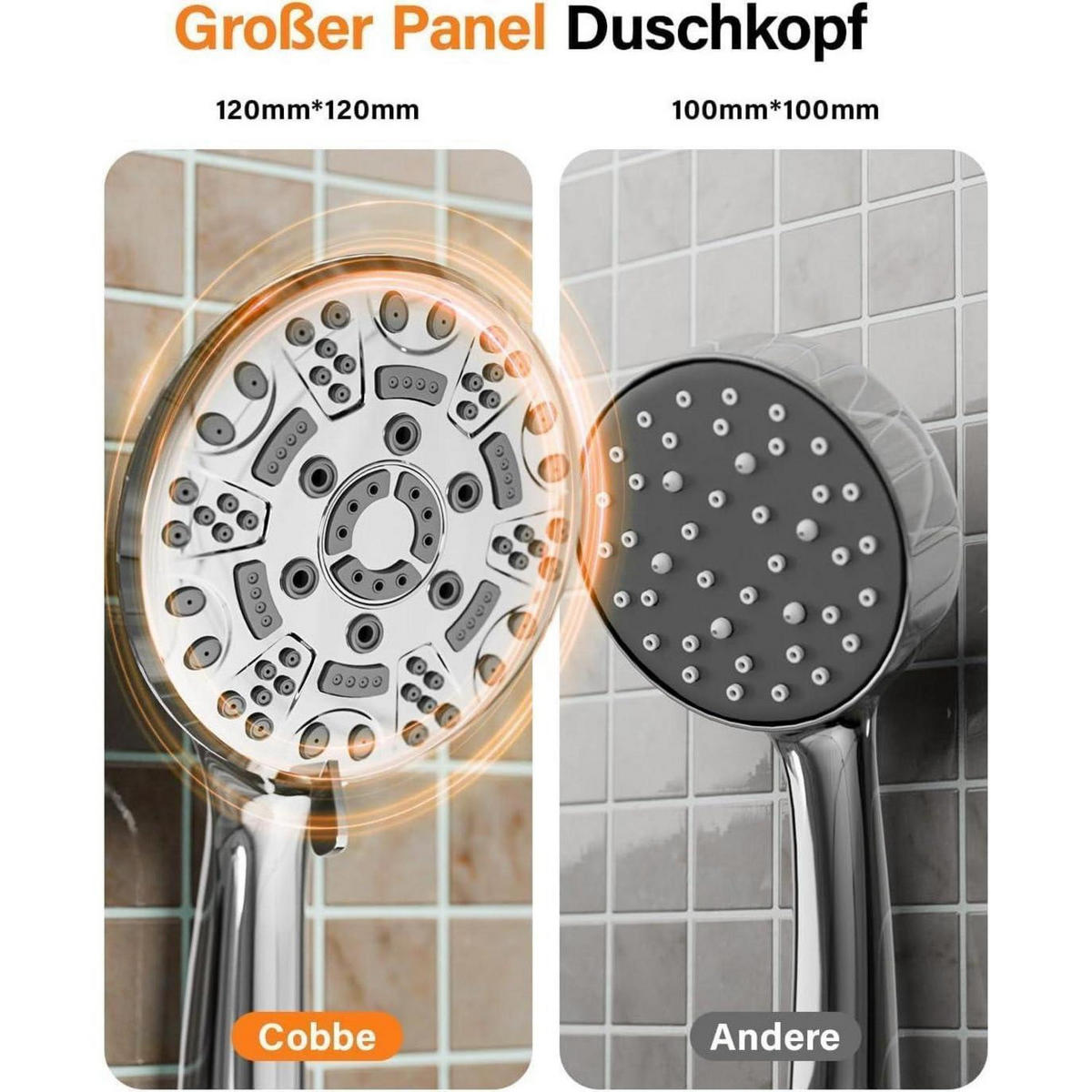 HANDBRAUSE mit Schlauch 8 Strahlarten Chrom - Silberfarben, Metall (5.5/12.7/27cm)