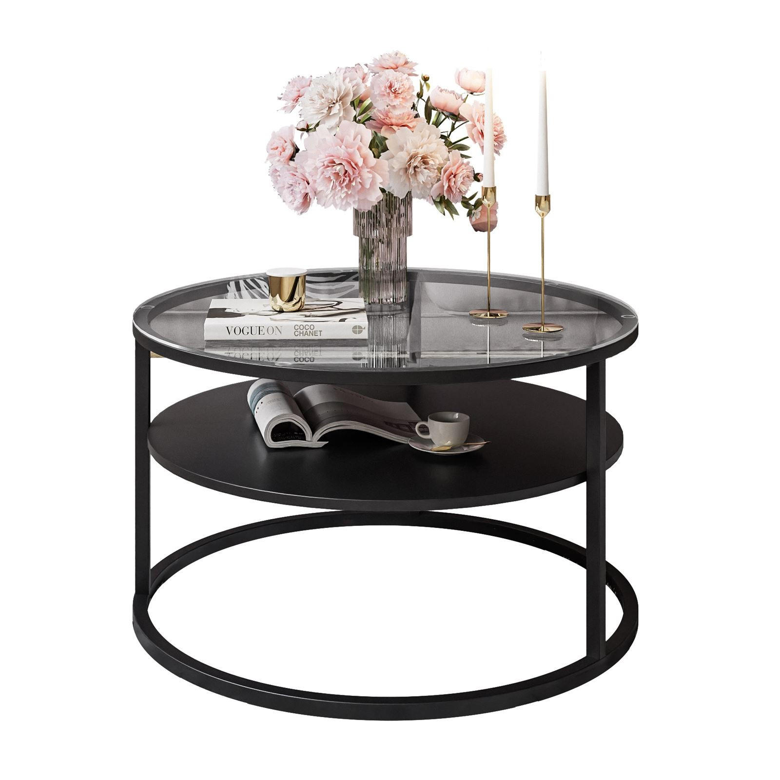 Lookway Couchtisch Schwarz, Hellgrau 70x47.4x70 cm