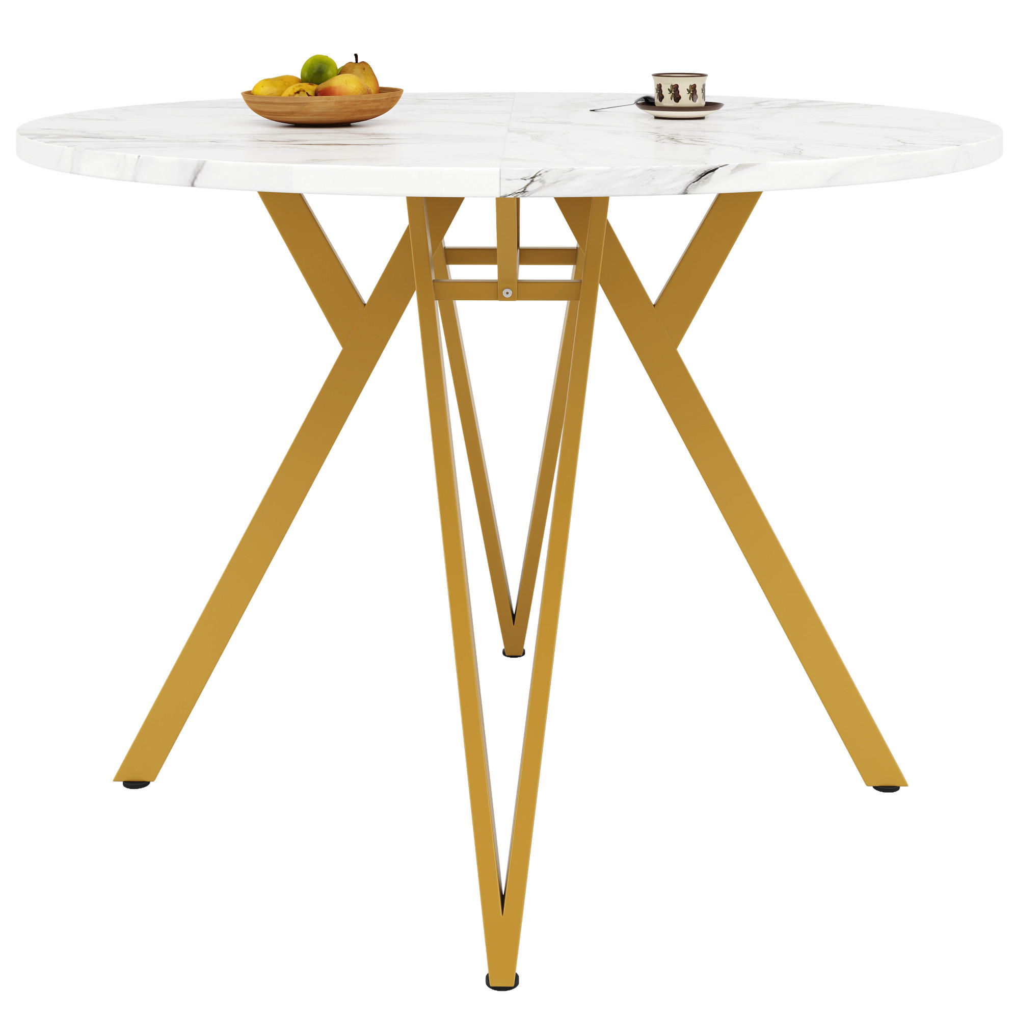 ESSTISCH 100/100/76 cm Gold aus MDF mit Marmoroptik - Goldfarben, Holzwerkstoff (100/100/76cm) - OKMYHOME