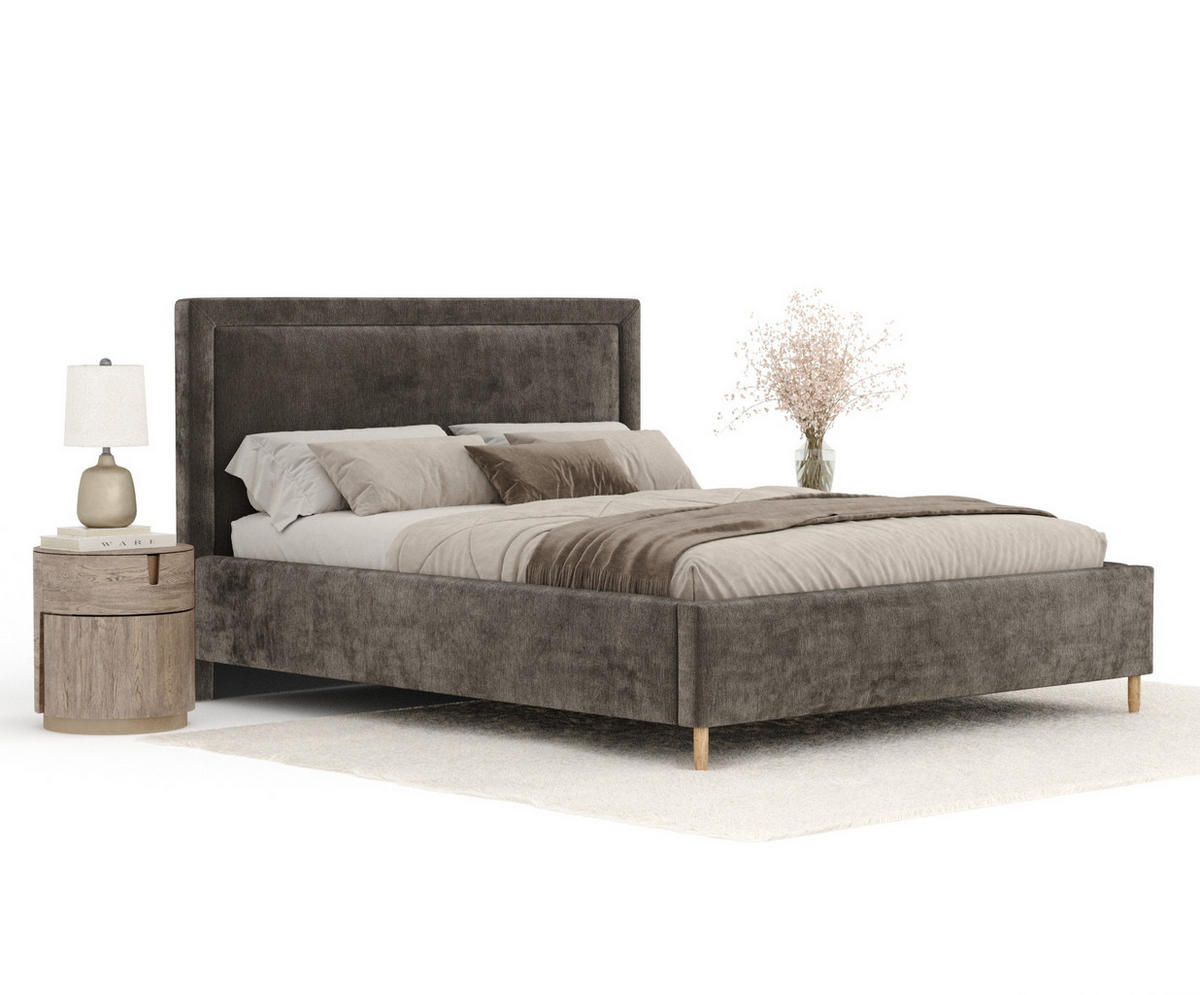 POLSTERBETT Ordina Grau Braun 120/200 cm im Chenille-Stoff - Graubraun/Naturfarben, Holz/Holzwerkstoff (120/200cm) - Maison de Reve