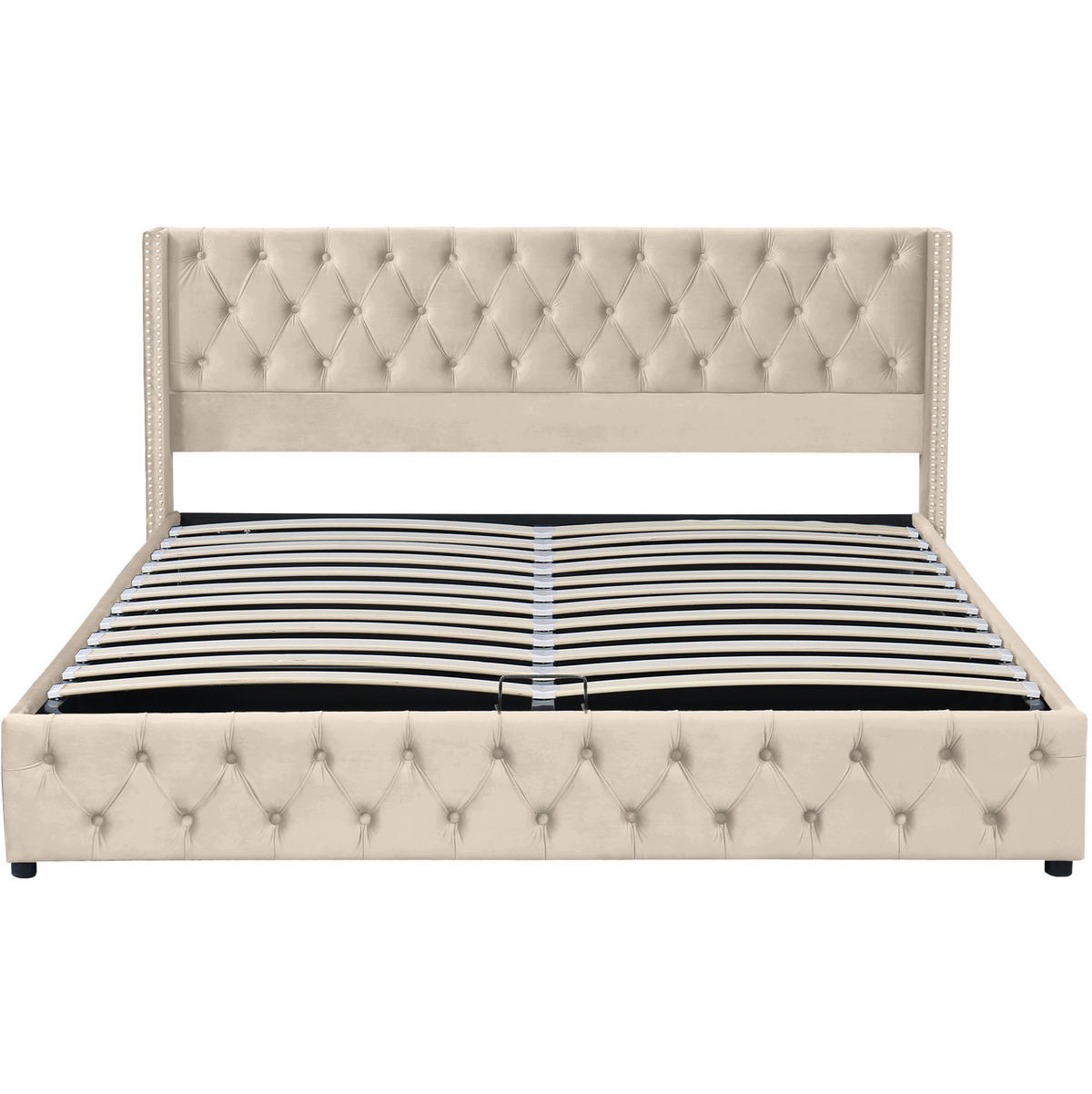 POLSTERBETT 160/200 cm Beige mit hydraulischem Bettkasten - Beige, Textil (160/200cm) - OKWISH