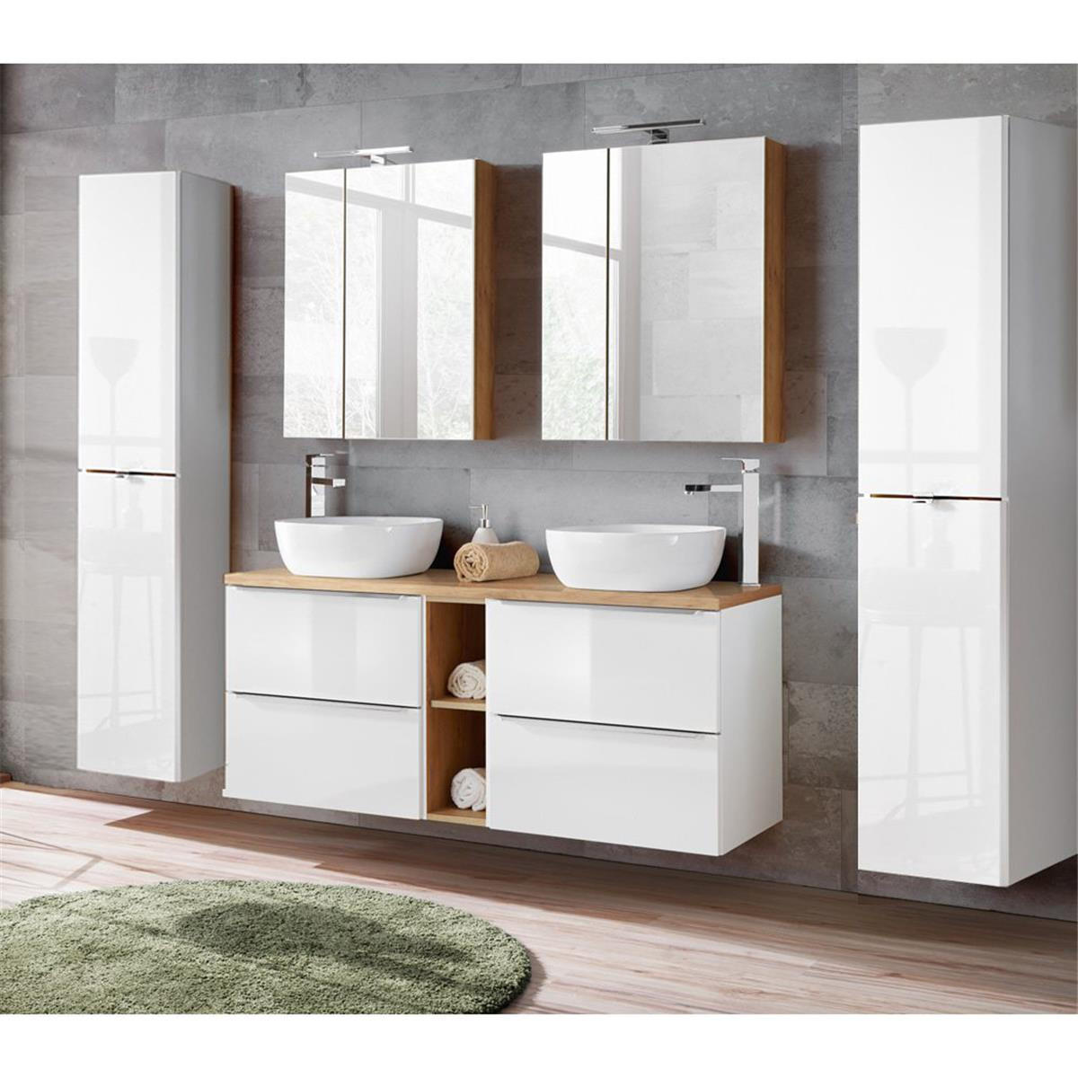 BADMÖBEL-SET 5-TLG. Toskana-56 - Weiß, Holzwerkstoff (250/190/46cm) - Lomado