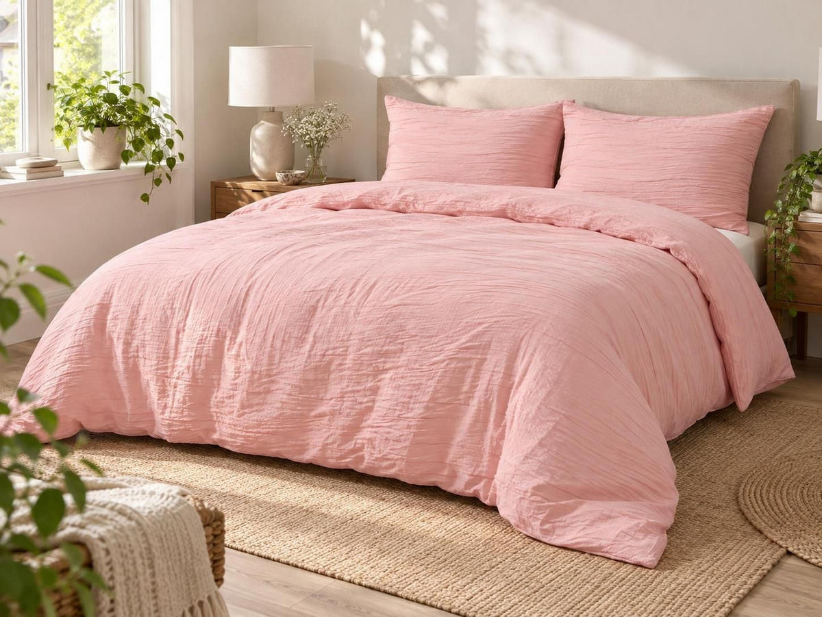 BETTWÄSCHE-SET 220/240 cm Baumwollmusselin Pastellrosa Sumner - Pink, Textil (220/240cm) - Beliani